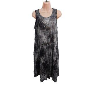 Alembika Sleeveless Short Dress Women Size 3 Black Silver Crinkle Mesh Cotton
